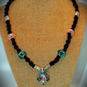 Bohemian Lotus Flower Teardrop Moonstone on a 20 1/2" Handmade Black Hemp Chain